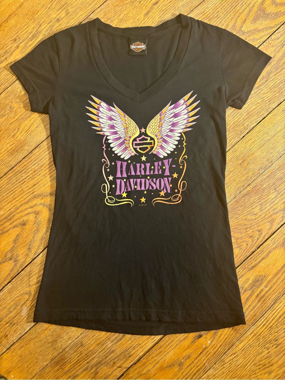 Harley-Davidson Motorcycles Black V-Neck Angel Wing Logo Tee Clarksville, TN